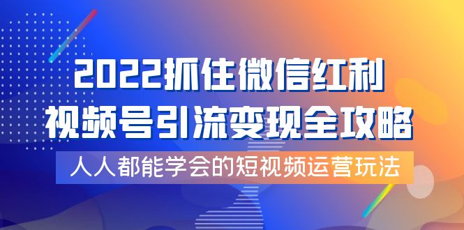 2022抓住微信红利，视频号引流变现全攻略，人人都能学会的短视频运营玩法-羽哥创业课堂