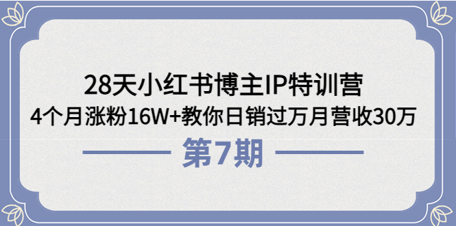 夏九九28天小红书博主IP特训营（第7期）4个月涨粉16W-羽哥创业课堂