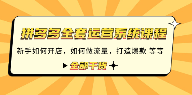 拼多多全套运营系统课程：新手如何开店 如何做流量 打造爆款-羽哥创业课堂