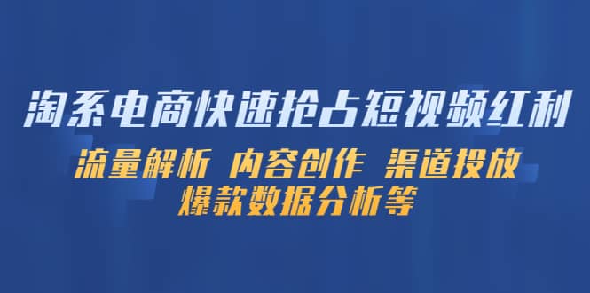 淘系电商快速抢占短视频红利：流量解析 内容创作 渠道投放 爆款数据分析等-羽哥创业课堂