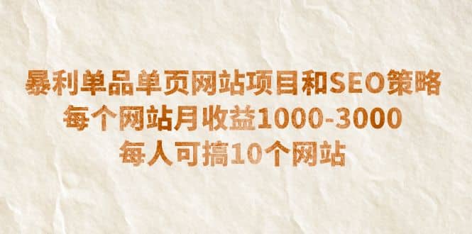 暴利单品单页网站项目和SEO策略 每个网站月收益1000-3000 每人可搞10个-羽哥创业课堂