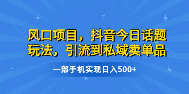 风口项目，抖音今日话题玩法，引流到私域卖单品，一部手机实现日入500-羽哥创业课堂