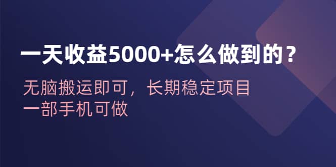 一天收益5000 怎么做到的？无脑搬运即可，长期稳定项目，一部手机可做-羽哥创业课堂