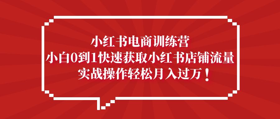 小红书电商训练营，小白0到1快速获取小红书店铺流量，实战操作月入过万-羽哥创业课堂