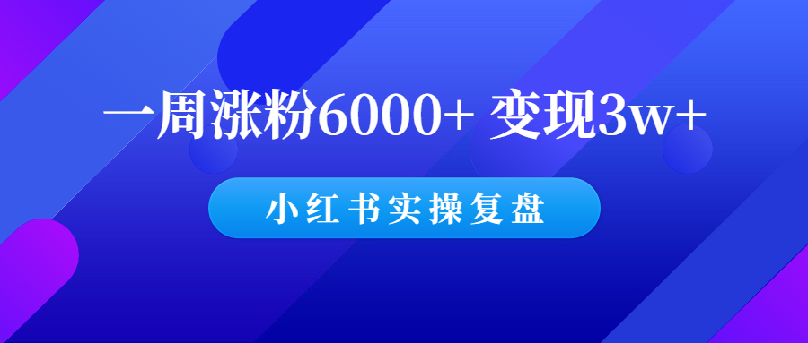 一周涨粉6000+ 变现3w+，小红书资料号实操复盘！-羽哥创业课堂