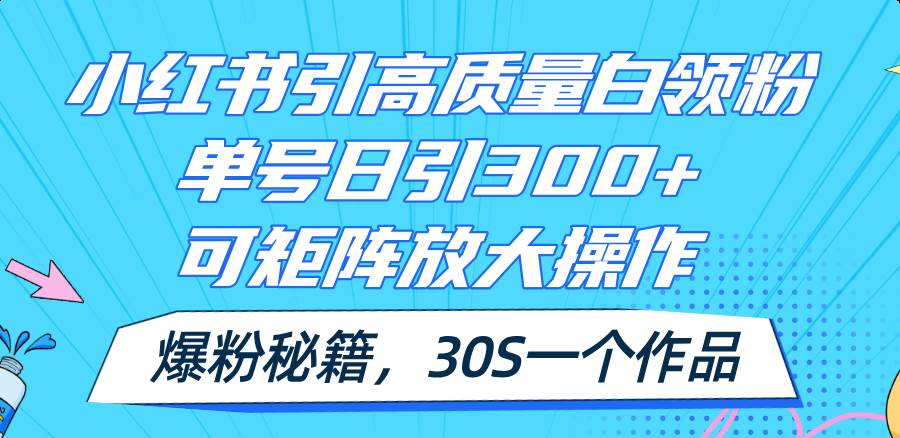 小红书引高质量白领粉，单号日引300+，可放大操作，爆粉秘籍！30s一个作品-羽哥创业课堂