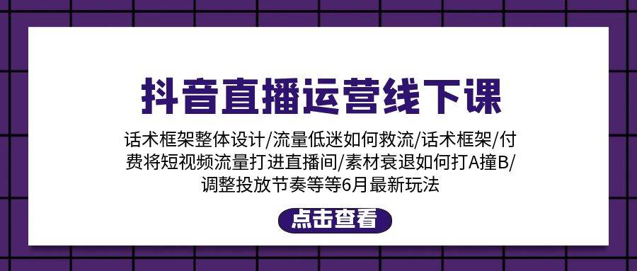 抖音直播运营线下课：话术框架/付费流量直播间/素材A撞B/-羽哥创业课堂