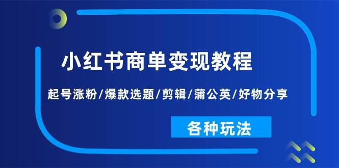 小红书商单变现教程：起号涨粉/爆款选题/剪辑/蒲公英/好物分享/各种玩法-羽哥创业课堂