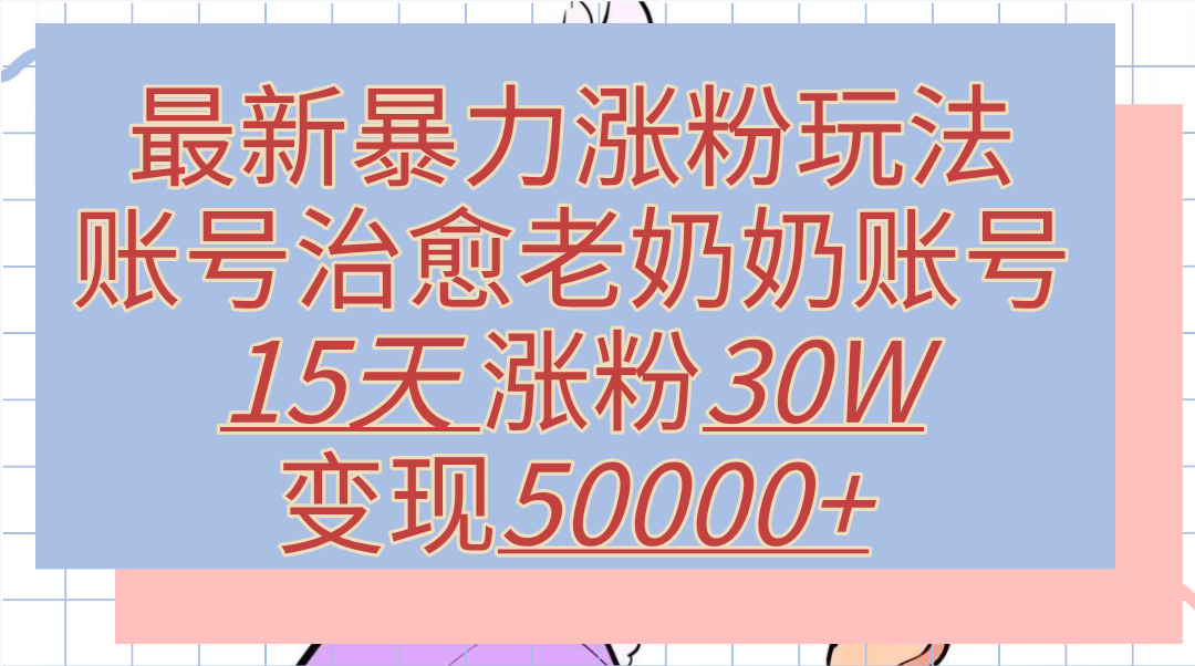 最新暴力涨粉玩法，治愈老奶奶账号，15天涨粉30W，变现50000+【揭秘】-羽哥创业课堂