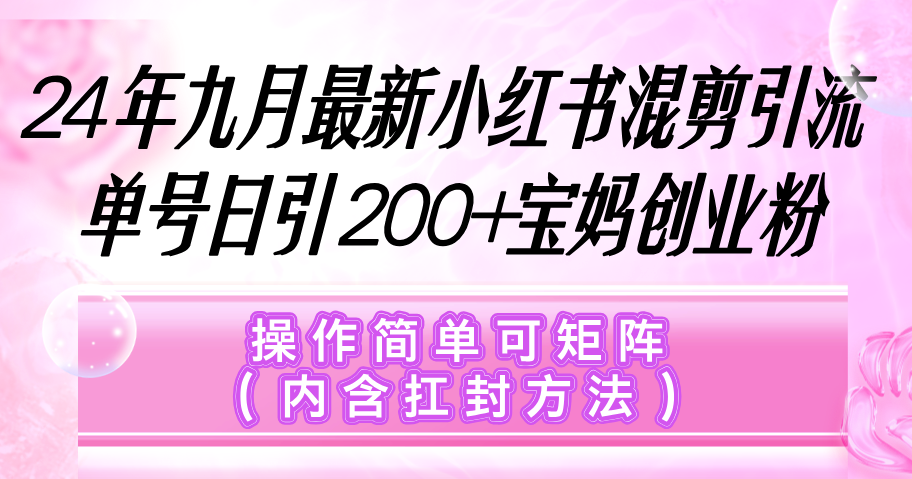 小红书混剪引流，单号日引200+宝妈创业粉，操作简单可矩阵-羽哥创业课堂