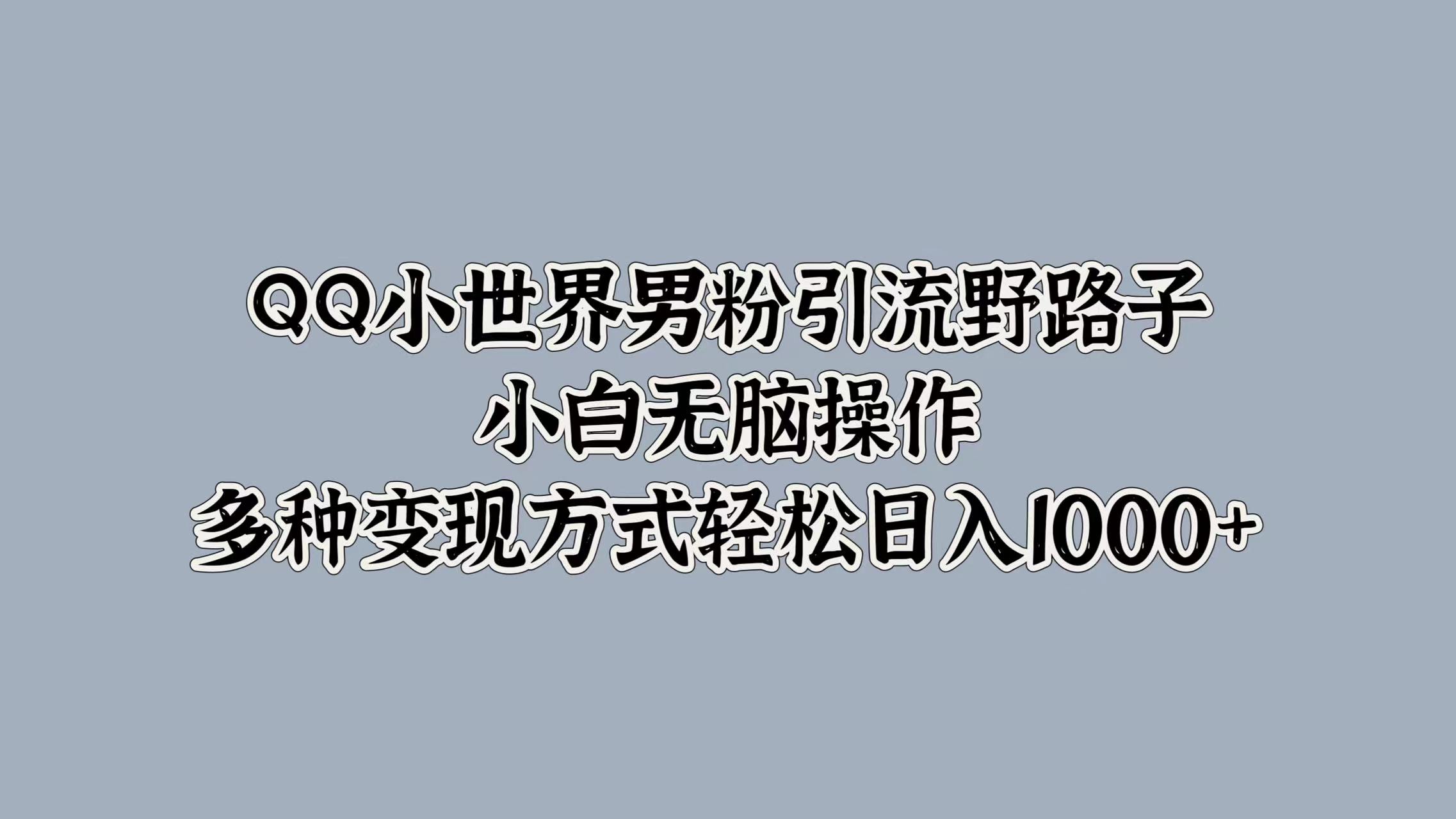QQ小世界男粉引流野路子，小白无脑操作，多种变现方式轻松日入1000+-羽哥创业课堂