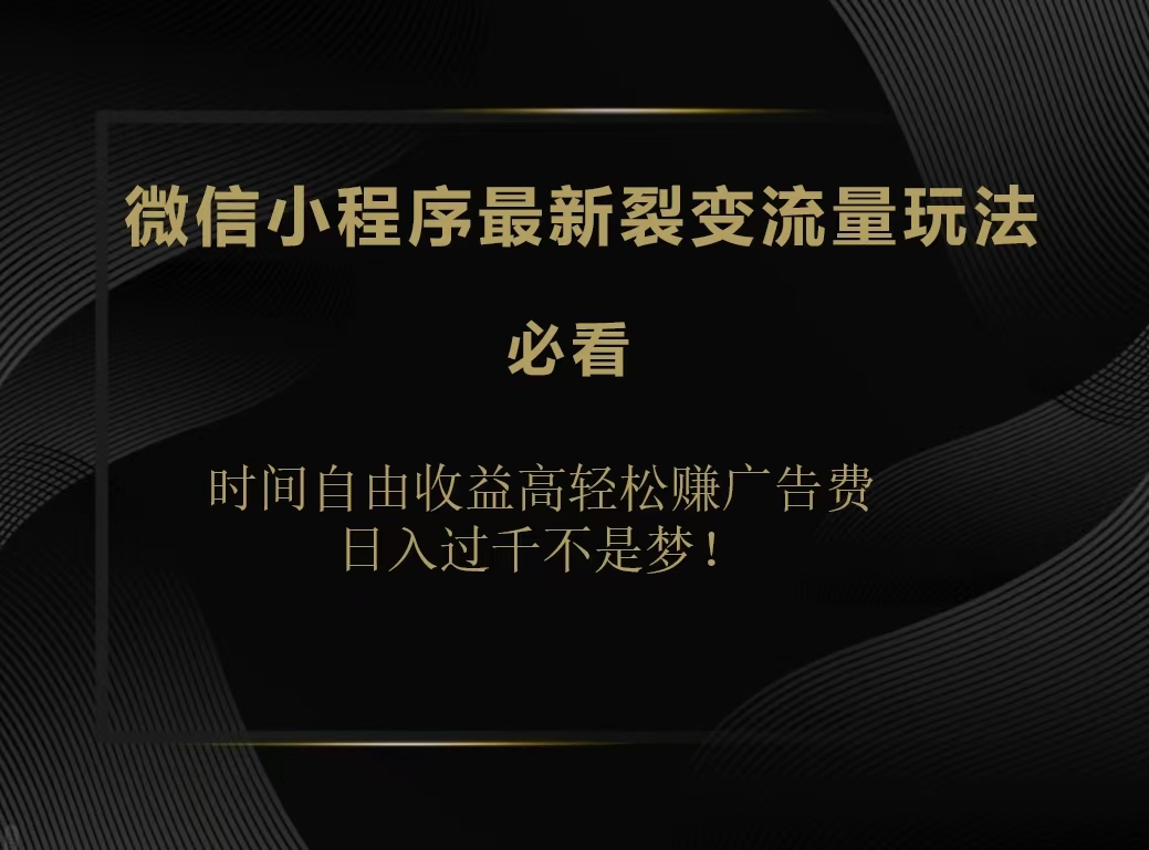 微信小程序最新裂变流量玩法，时间自由收益高轻松赚广告费，日入200-500+-羽哥创业课堂