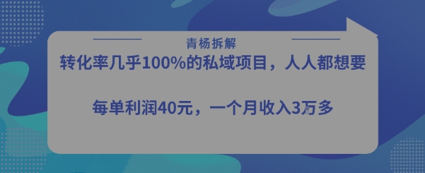 转化率最高的私域项目，每单利润40-50米，月入过1w