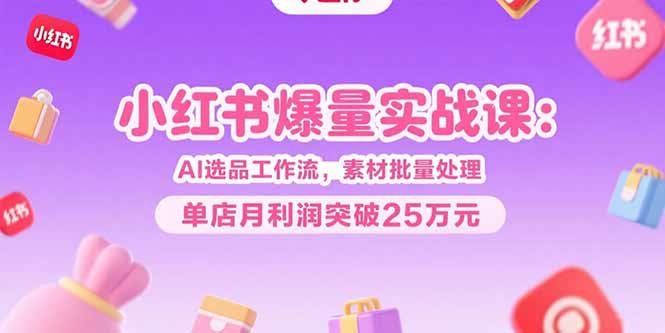 小红书爆量实战课：AI选品工作流，素材批量处理，单店月利润突破25万元-羽哥创业课堂