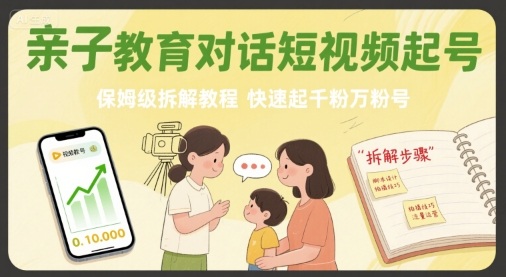 亲子教育对话短视频起号，保姆级拆解教程，快速起千粉万粉号-羽哥创业课堂