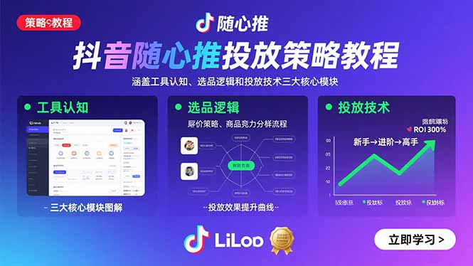 抖音随心推投放策略教程：涵盖工具认知、选品逻辑和投放技术三大核心模块-羽哥创业课堂
