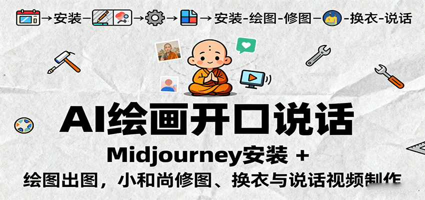 图片[1]-AI绘画开口说话，Midjourney安装 + 绘图出图，小和尚修图、换衣与说话视频制作-羽哥创业课堂