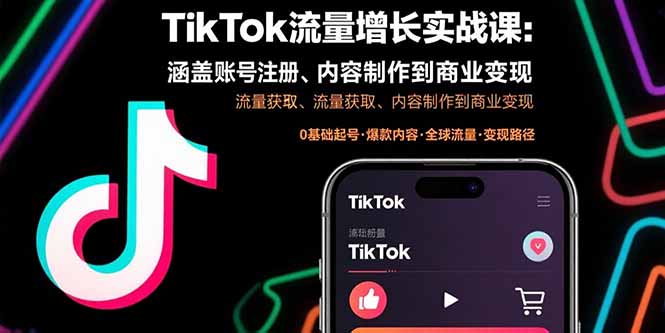 TikTok流量增长实战课：涵盖账号注册、流量获取、内容制作到商业变现-羽哥创业课堂