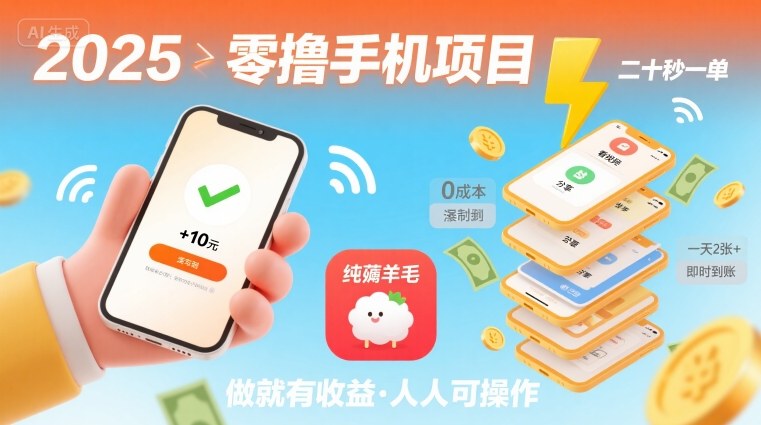 2025年零撸手机项目，二十秒一单，纯薅羊毛 一天2张+做就有-羽哥创业课堂
