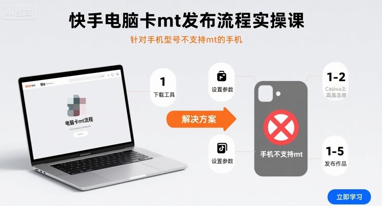 快手电脑卡mt发布流程实操课，针对手机型号不支持mt的手机-羽哥创业课堂