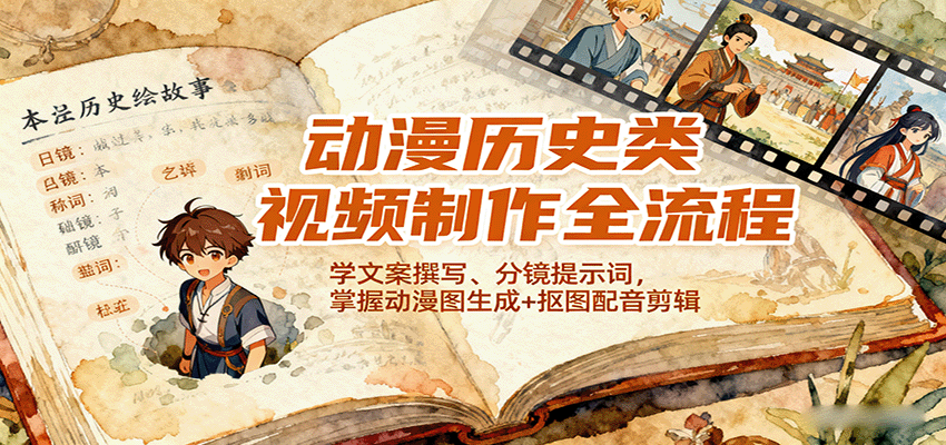 图片[1]-动漫历史类视频制作全流程，学文案撰写、分镜提示词，掌握动漫图生成+抠图配音剪辑-羽哥创业课堂