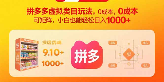 拼多多虚拟类目玩法，0成本，可矩阵，小白也能轻松日入1000+-羽哥创业课堂