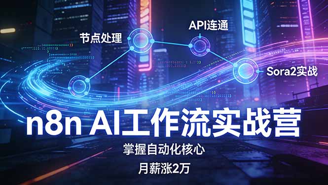 n8n AI工作流实战营，节点处理+API连通+Sora2实战，掌握自动化核心月薪涨2万-羽哥创业课堂
