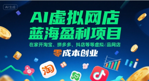 AI虚拟网店蓝海盈利项目，在家开淘宝、拼多多、抖店等虚拟品网店，零成本创业-羽哥创业课堂