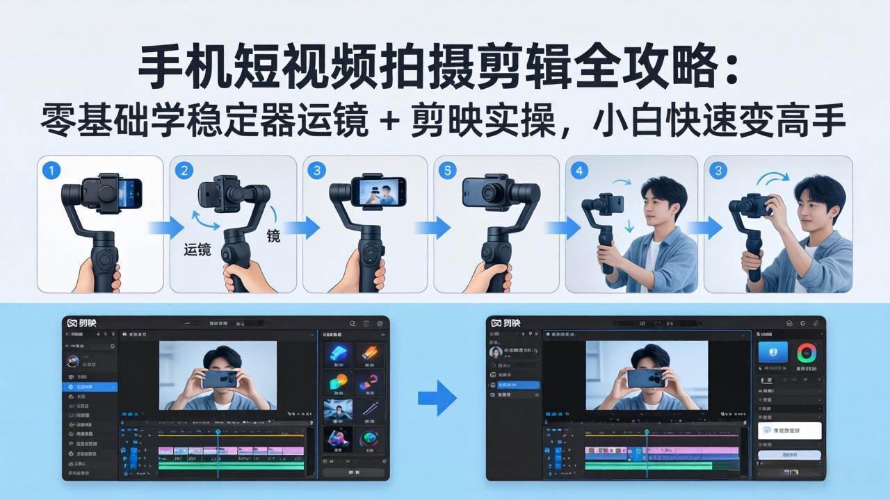 手机短视频拍摄剪辑全攻略：零基础学稳定器运镜 + 剪映实操，小白快速变高手-羽哥创业课堂