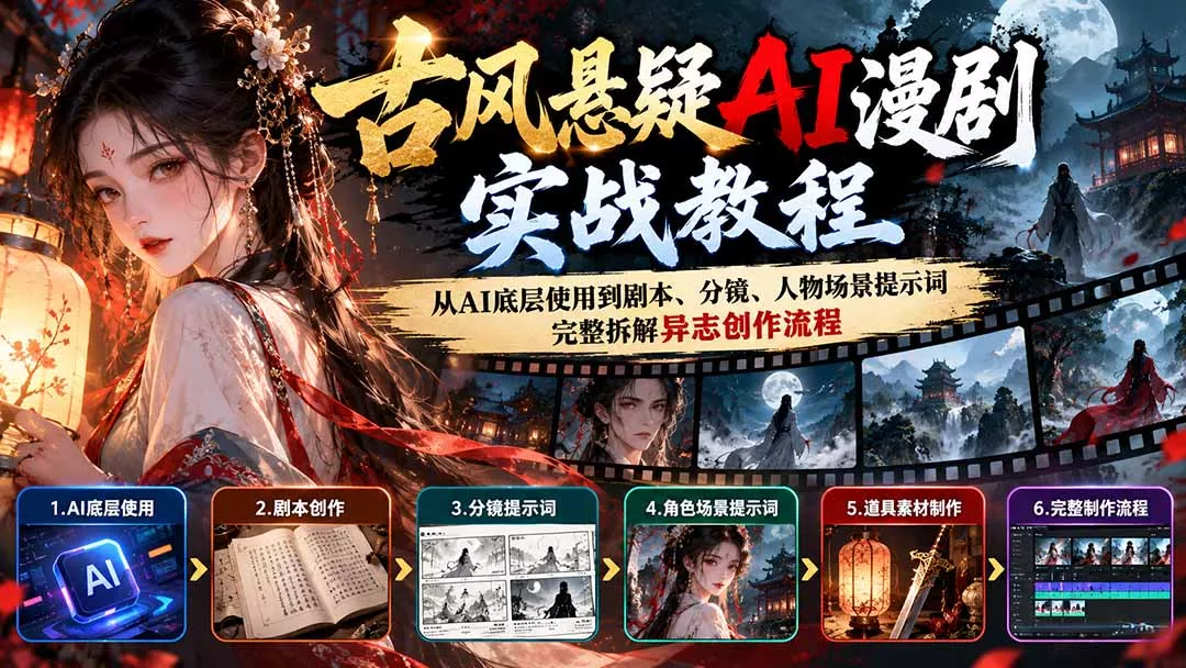 古风悬疑AI漫剧实战教程：从AI底层使用到剧本、分镜、人物场景提示词，完整拆解异志创作流程-羽哥创业课堂