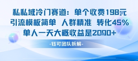 私域冷门赛道单个收费198米引流模板简单人群精准 45%的转化率单人一天大概收益多张-羽哥创业课堂