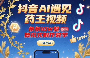抖音AI遇见药王视频,条条10W赞,快速起千粉万粉号,傻瓜式制作教学-羽哥创业课堂