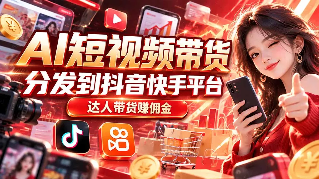 【AI短视频带货】分发到抖音快手平台,达人带货赚佣金-羽哥创业课堂
