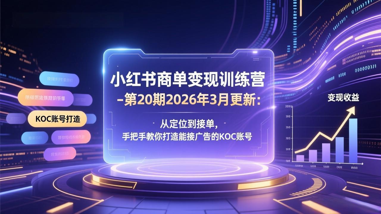 小红书商单变现训练营-第20期26年3月更新：从定位到接单，手把手教你打造能接广告的KOC账号-羽哥创业课堂