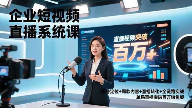 企业短视频直播系统课，账号定位+爆款内容+直播转化+全链路实战，单场直播突破百万销售额-羽哥创业课堂