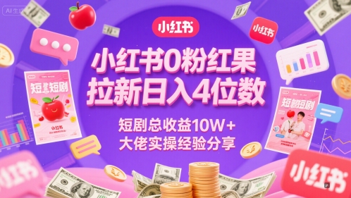 小红书0粉红果短剧拉新日入4位，数短剧总收益10W+大佬实操经验分享-羽哥创业课堂