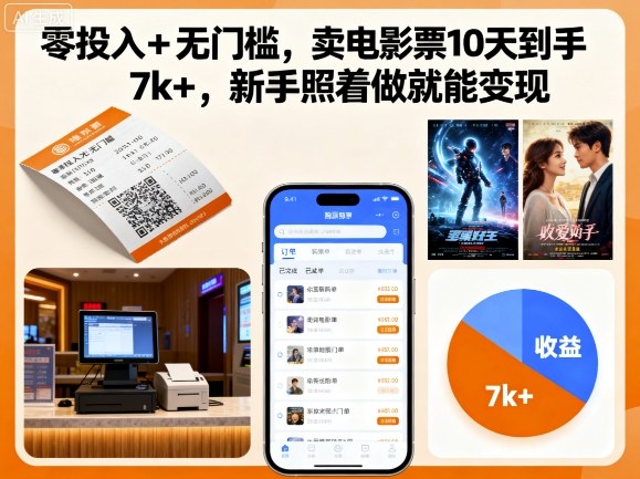 零投入+无门槛，卖电影票10天到手7k+，新手照着做就能变现【揭秘】-羽哥创业课堂