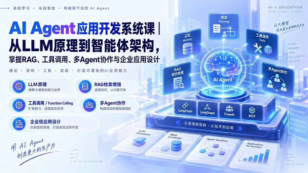 AI Agent应用开发系统课-179节｜从LLM原理到智能体架构，掌握RAG、工具调用、多Agent协作与企业应用设计-羽哥创业课堂