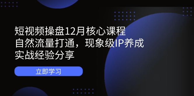 短视频操盘12月核心课程：自然流量打通，现象级IP养成，实战经验分享-羽哥创业课堂