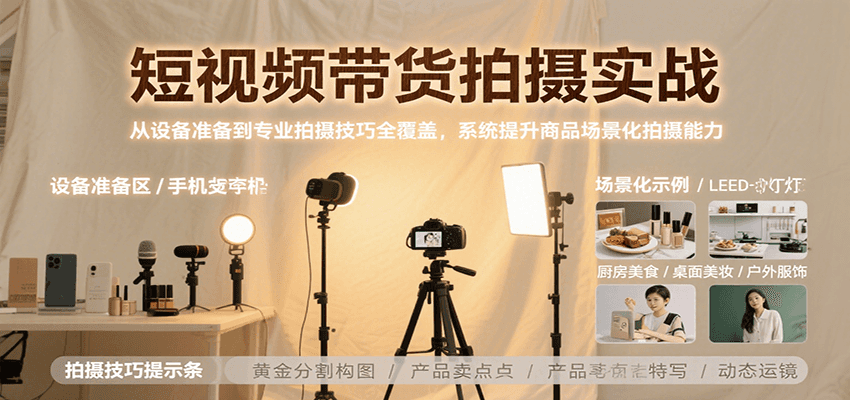 短视频带货拍摄实战，从设备准备到专业拍摄技巧全覆盖，系统提升商品场景化拍摄能力-羽哥创业课堂