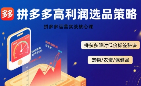 拼多多选品暴利技术实战课，拼多多高利润选品策略，拼多多限时低价标签秘诀-羽哥创业课堂