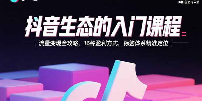 抖音生态的入门课程：流量变现全攻略，16种盈利方式，标签体系精准定位-羽哥创业课堂