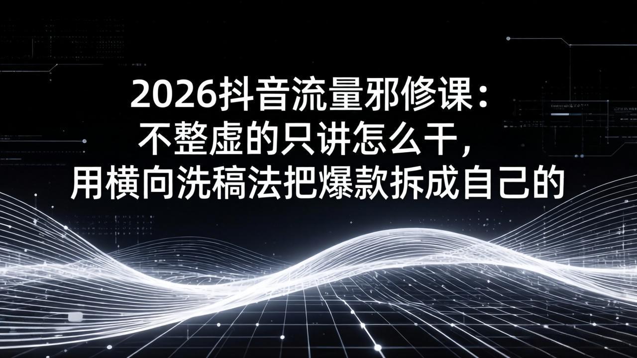 2026抖音流量邪修课:不整虚的只讲怎么干,用横向洗稿法把爆款拆成自己的-羽哥创业课堂
