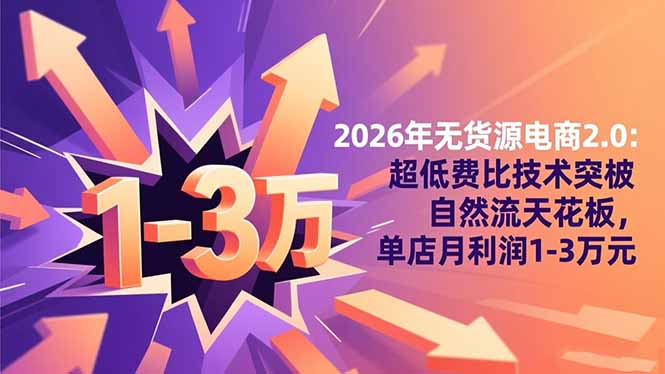 2026年无货源电商2.0【更新】:超低费比技术突破自然流天花板,单店月利润1-3万元-羽哥创业课堂