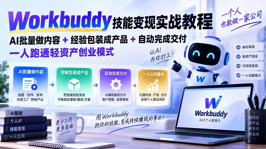 Workbuddy技能变现实战教程:AI批量做内容+经验包装成产品+自动完成交付,一人跑通轻资产创业模式-羽哥创业课堂