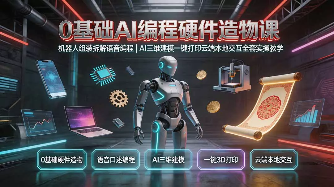 0基础AI编程硬件造物课|机器人组装拆解语音编程,AI三维建模一键打印云端本地交互全套实操教学-羽哥创业课堂