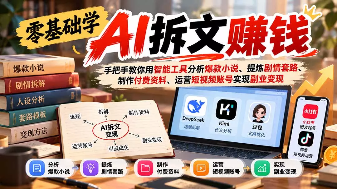 零基础学AI拆文赚钱：手把手教你用智能工具分析爆款小说、提炼剧情套路、制作付费资料、运营短视频账号实现副业变现-羽哥创业课堂