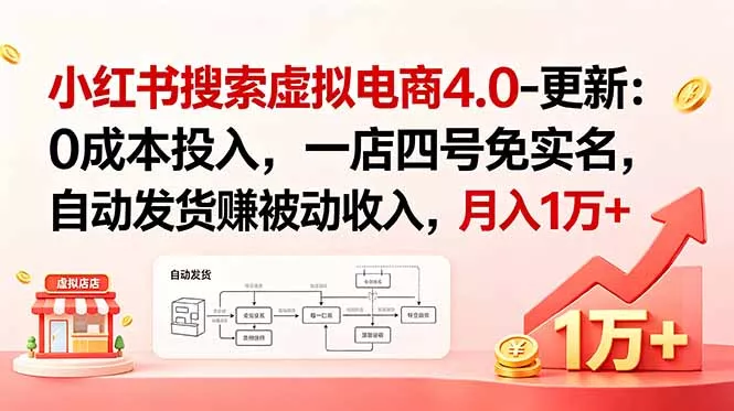 小红书搜索虚拟电商4.0-更新：0成本投入，一店四号免实名，自动发货赚被动收入，月入1万+-羽哥创业课堂