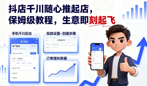 抖店千川随心推起店，保姆级教程，生意即刻起飞-羽哥创业课堂