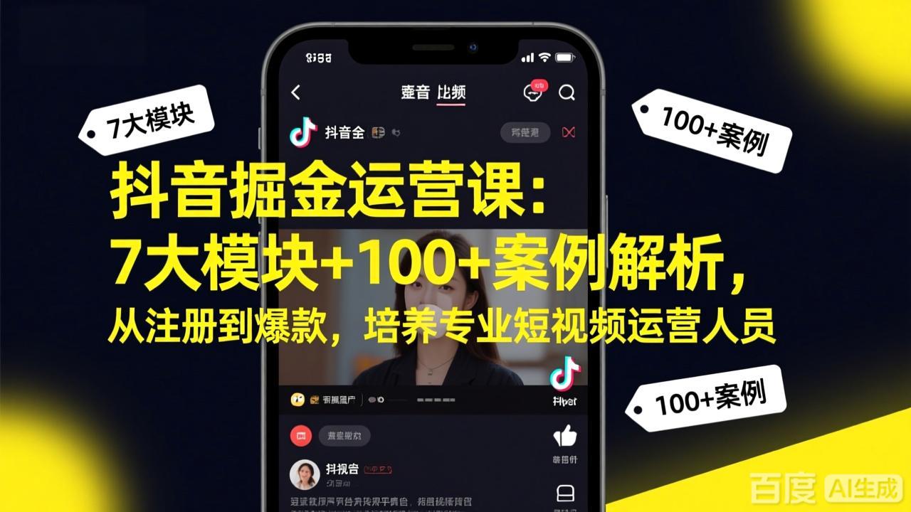 抖音掘金运营课：7大模块+100+案例解析，从注册到爆款，培养专业短视频运营人员-羽哥创业课堂